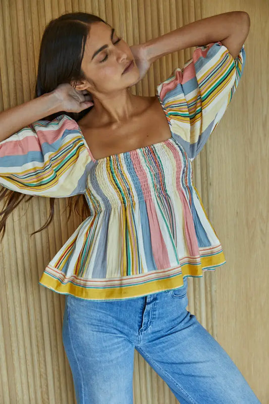 Striped Mid- Sleeve Top